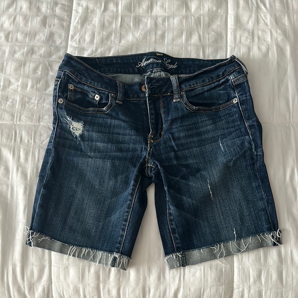 American Eagle Outfitters Blue Distressed Jean Shorts